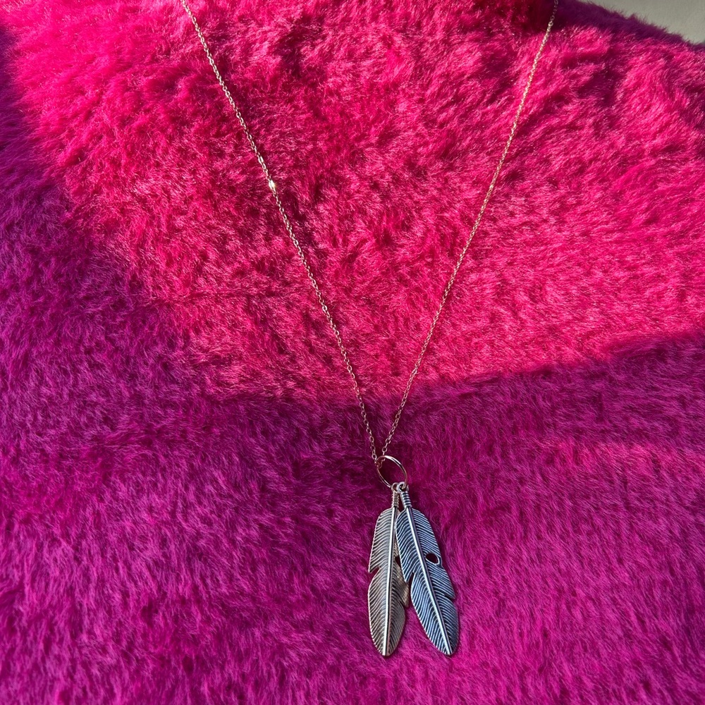 Silver and Gold Feather Charm Necklace